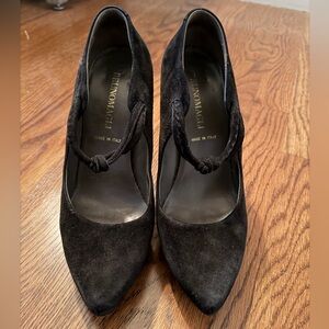 Bruno Magli Black Suede Heels with Crocodile Heel